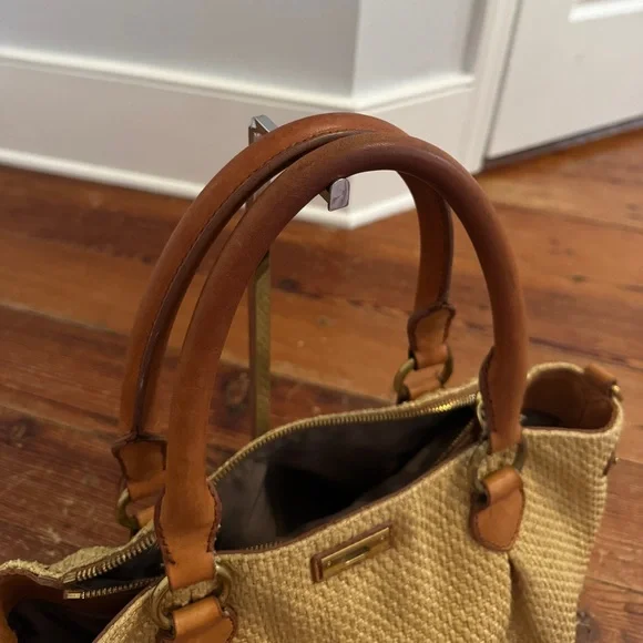 J.Crew Berkeley Small Shoulder Top Handle Straw Leather Bag Beige - Picture 10 of 12